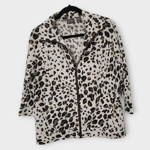 Additions by Chico's Leopard Print Full Zip Light Jacket Women Chico 1 Sz M/8